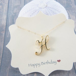 Capital Cursive Gold or Silver Letter, Alphabet, Initial H necklace, birthday gift, lucky charm, layered necklace, trendy, Bridesmaid image 4