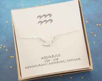 silver zodiac Aquarius necklace,  birthday gift, custom personalized, gift for women girl, minimalist, simple necklace, layered