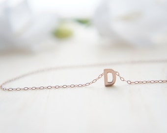 Rose Gold Letter, Alphabet, Initial capital  "D" necklace, birthday gift, lucky charm, layered necklace