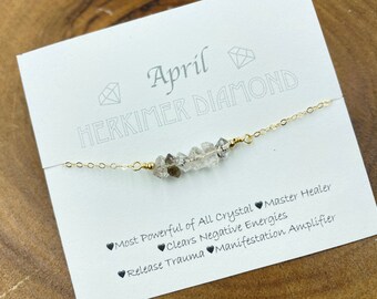 April birthstone Herkimer Diamond necklace, smokey clear, birthday gift, trendy, rough nuggets, high quality, raw natural Herkimer Diamond