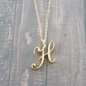 Capital Cursive Gold or Silver Letter, Alphabet, Initial H necklace, birthday gift, lucky charm, layered necklace, trendy, Bridesmaid image 2