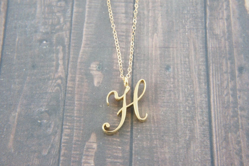 Capital Cursive Gold or Silver Letter, Alphabet, Initial H necklace, birthday gift, lucky charm, layered necklace, trendy, Bridesmaid image 2
