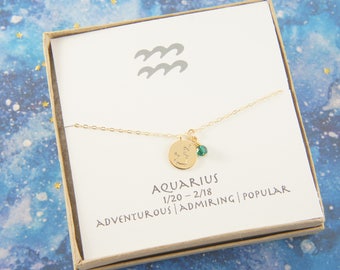 gold zodiac AQUARIUS necklace, birthday gift, custom personalized, gift for women girl, minimalist, simple necklace, layered