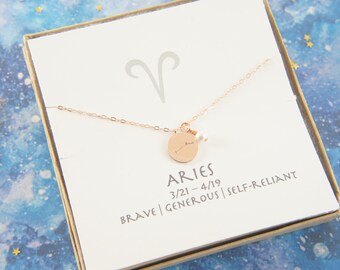 rose gold zodiac Aries necklace, birthday gift, custom personalized, gift for women girl, minimalist, simple necklace, layered