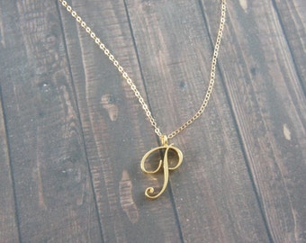 Capital Cursive Gold or Silver Letter, Alphabet, Initial  "P" necklace, birthday gift, lucky charm, layered necklace, trendy,Bridesmaid