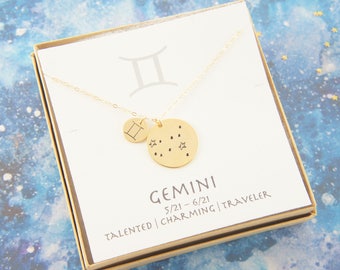 zodiac Gemini necklace, May, June birthday gift, custom personalized, gift for women girl, minimalist, simple necklace, layered