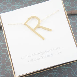 Gold, rose gold, silver big letter initial alphabet "R" necklace, simple, trendy, minimalist, bridesmaid, gift for woman necklace