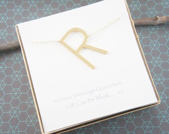 Gold, rose gold, silver big letter initial alphabet "R" necklace, simple, trendy, minimalist, bridesmaid, gift for woman necklace