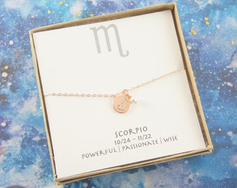 rose gold zodiac SCORPIO necklace, birthday gift, custom personalized, gift for women girl, minimalist, simple necklace, layered