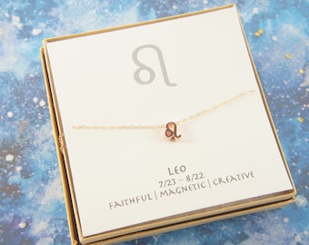 rose gold zodiac LEO necklace, birthday gift, custom personalized, gift for women girl, minimalist, simple necklace, layered