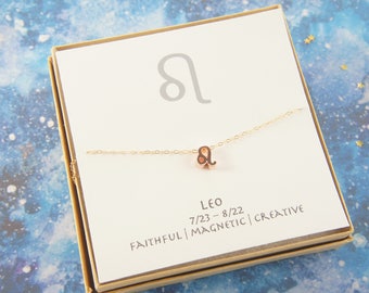 rose gold zodiac LEO necklace, birthday gift, custom personalized, gift for women girl, minimalist, simple necklace, layered