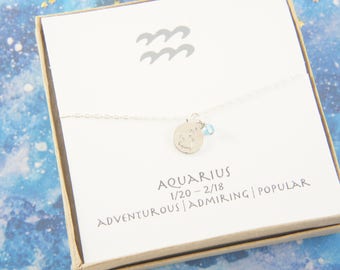 silver zodiac AQUARIUS necklace, birthday gift, custom personalized, gift for women girl, minimalist, simple necklace, layered