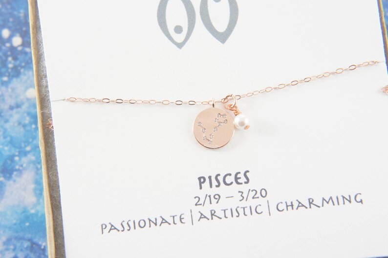 rose gold zodiac Pisces necklace, birthday gift, custom personalized, gift for women girl, minimalist, simple necklace, layered image 2