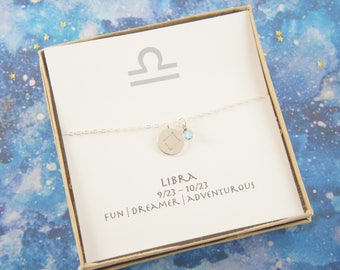 silver zodiac LIBRA necklace, birthday gift, custom personalized, gift for women girl, minimalist, simple necklace, layered