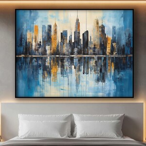 New York City, 100% Hand Painted Oil Painting, City Landscape, Modern Art, Abstract Canvas Art, Textured Wall Decor for Living Room & Office