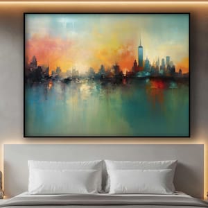 City Skyline, 100% Hand Painted Oil Painting, City Oil Painting, Modern Art, Abstract Canvas Art, Textured Wall Decor for Living Room Office