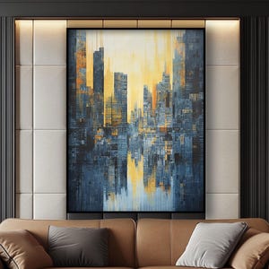 New York City, 100% Hand Painted Oil Painting, City Landscape, Sunset, Abstract Canvas Art, Textured Wall Decor for Living Room & Office