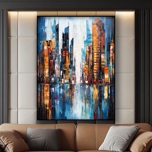 New York City, 100% Hand Painted Oil Painting, City Landscape, Modern, Abstract Canvas Art, Textured Wall Decor for Living Room & Office