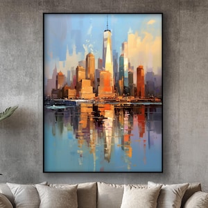 New York City, 100% Hand Painted Oil Painting, Cityscape, Modern Art, Abstract Canvas Art, Textured Wall Decor for Living Room & Office