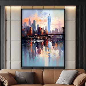 New York City, 100% Hand Painted Oil Painting, City Landscape, Cityscape, Abstract Canvas Art, Textured Wall Decor for Living Room & Office