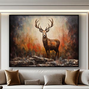 Deer Oil Painting, 100% Hand Painted Oil Painting, Deer Portrait, Animal, Abstract Canvas Art, Textured Wall Decor for Living Room & Office