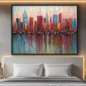 City Landscape, 100% Hand Painted Oil Painting, New York City, City View, Abstract Canvas Art, Textured Wall Decor for Living Room & Office