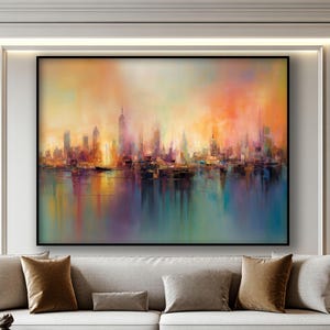 Abstract City, 100% Hand Painted Oil Painting, City Landscape, Modern Art, Abstract Canvas Art, Textured Wall Decor for Living Room & Office