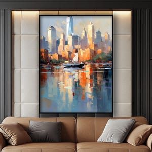 City Landscape, 100% Hand Painted Oil Painting, New York City, Cityscape, Abstract Canvas Art, Textured Wall Decor for Living Room & Office