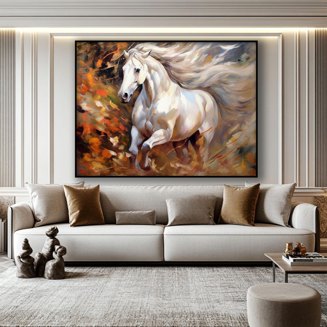 Hand-painted White Horse Oil Painting, Abstract Forest Canvas Art - Etsy