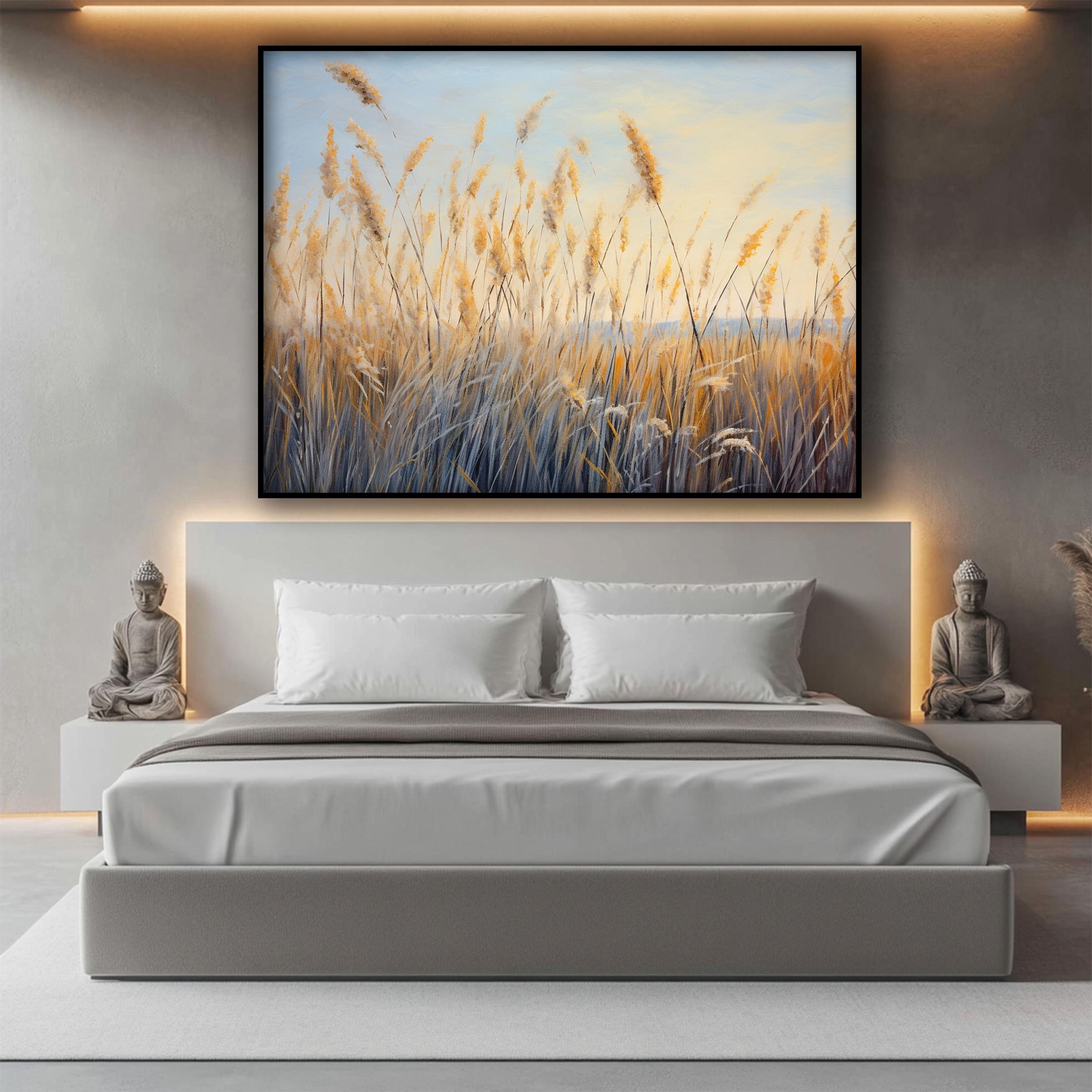 Wheat Field, 100% Hand Painted Oil Painting, Nature Landscape, Pastel Tones, Abstract Canvas Art, Textured Wall Decor for Living Room,Office