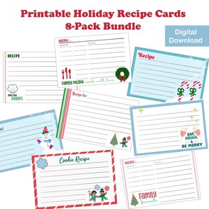 Printable Holiday Recipe Cards - Digital Download - Blank Recipe Cards, Christmas Recipe Cards, Cute Festive Printable Recipe Cards