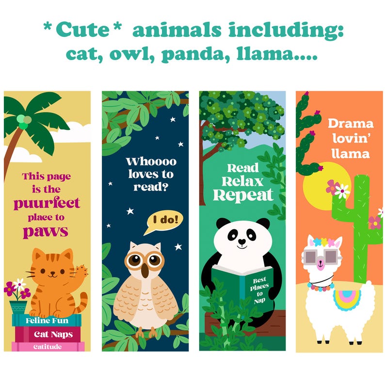 Cute Animal Bookmarks – Printable Set of 8 (digital Download) - Etsy