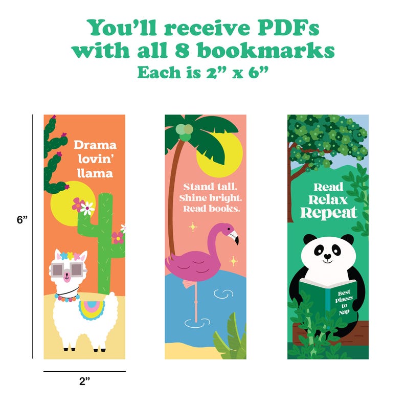Cute Animal Bookmarks – Printable Set of 8 (digital Download) - Etsy