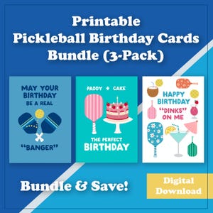 Printable Pickleball Birthday Cards Bundle (3-Pack) - Digital Download - Happy Birthday, Pickleball Cards