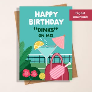 Printable Pickleball Birthday Card - Digital Download - Happy Birthday for Pickleball Enthusiasts, Dinks on Me