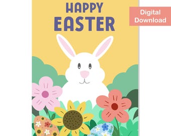 Cute Easter Bunny Card – Printable 5x7 Greeting (Digital Download)