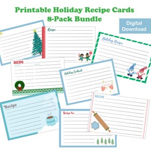 Printable Holiday Recipe Cards - Digital Download - Blank Recipe Cards, Christmas Recipe Cards, Cute Festive Printable Recipe Cards