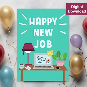 Cute Printable New Job Congrats Card - Instant Digital Download - Say Congratulations to Friends or Co-Workers on their New Job or Promotion
