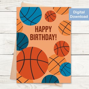 Printable Basketball Birthday Card - Digital Download - For Basketball Fans, Happy Birthday Greeting Card