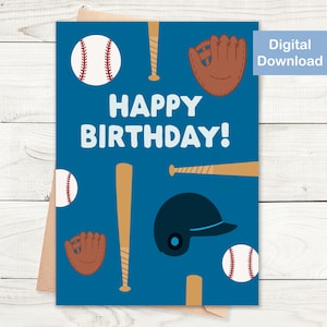 Printable Baseball Birthday Card - Digital Download - For Baseball Lovers, Happy Birthday Greeting Card