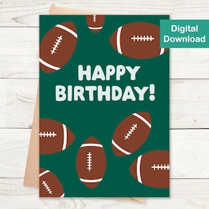 Printable Football Birthday Card - Digital Download - For Football Fans, Happy Birthday Greeting Card