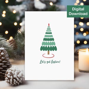 Printable Christmas Card - Digital Download - Festive Christmas Tree, Modern Tree Design, Merry Christmas