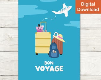Cute Printable Bon Voyage Card - Instant Download - Bon Voyage, Have a Great Trip, Greeting Card