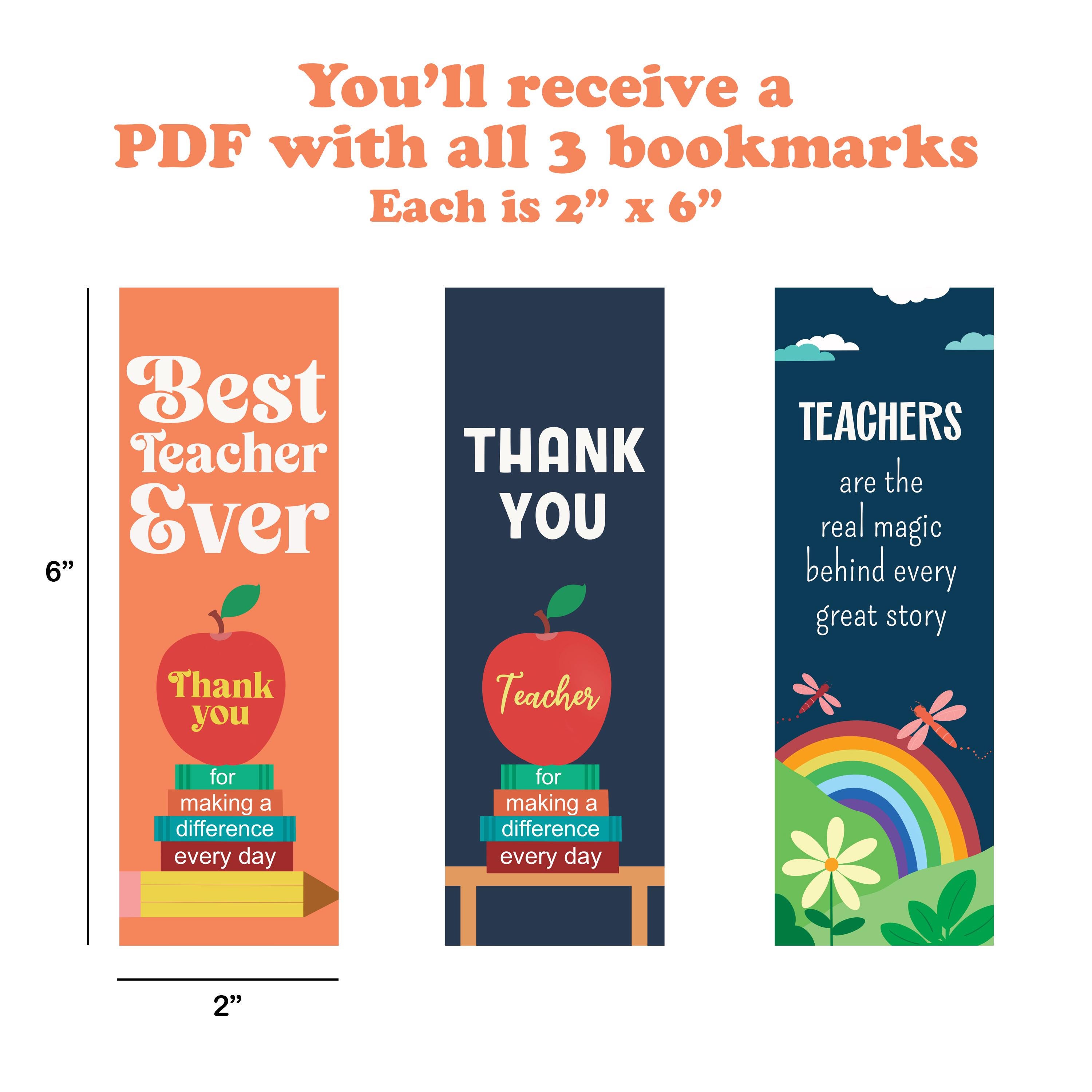 Teacher Appreciation Bookmarks: Set of 3 Printable Designs (digital ...