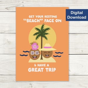Printable Bon Voyage Card - Digital Download - Resting "Beach" Face, Funny Bon Voyage Card, Printable Greeting Card, Tropical Bon Voyage