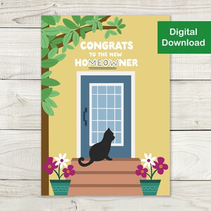 Printable New Home Greeting Card for Cat Lovers - Instant Download - Congrats on Your New Home, Cat Card, Housewarming Card