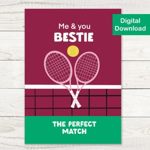 Printable Tennis-Themed Friendship Card - Instant Digital Download - Cute Bestie Friendship Card for Tennis People, Greeting Card