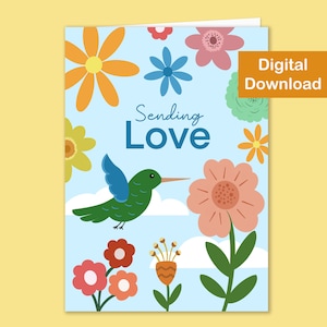 Printable Thinking of You Card - Instant Digital Download - Send Love with this Sweet Hummingbird Card, In My Thoughts Greeting Card