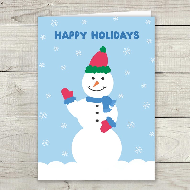 Printable Holiday Card - Digital Download - Snowman, Christmas Card ...