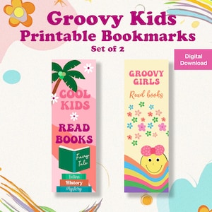 Retro Kids Bookmarks: Groovy Printable Designs (Digital Download, Set of 2)